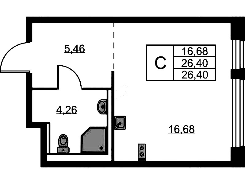 Квартира студия 26.4 м², 1/11 эт., ЖК «Новое Колпино»